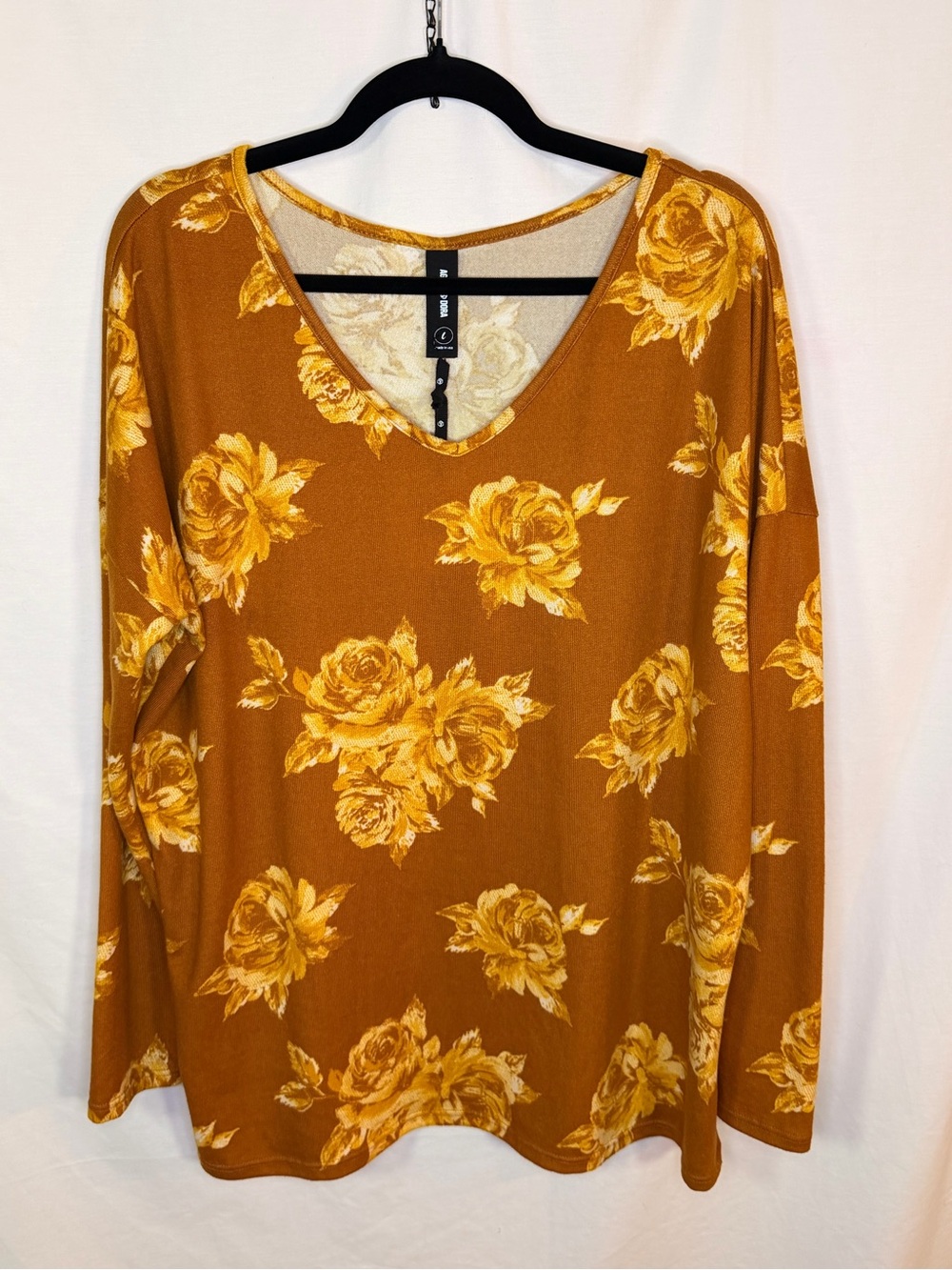 Agnes & Dora Mustard Floral V-Neck Long Sleeve Top